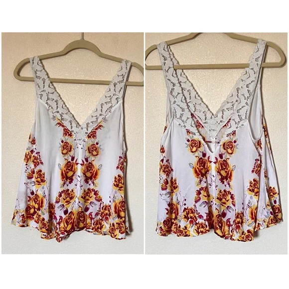 Free People Intimately Morning Rose Sleeveless Floral Lace Bohemian Cami Top - Picture 4 of 12
